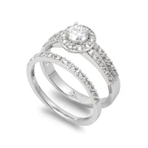 Sterling Silver Designer Engagement Ring Wedding Band Bridal Set CZ Sizes 5-10