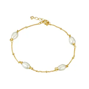 Sterling Silver Gold Plated Pearl & Chain Bracelet