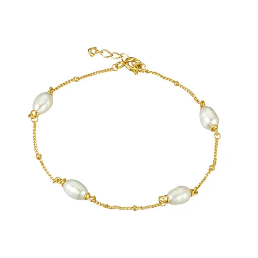 Sterling Silver Gold Plated Pearl & Chain Bracelet