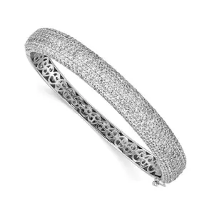 Sterling Silver Rhodium Plated CZ Pavee Hinged Bangle Bracelet