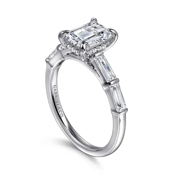 Straight Hidden Halo Emerald Cut Diamond Engagement Ring Mounting