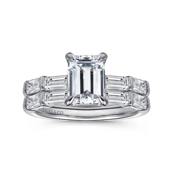 Straight Hidden Halo Emerald Cut Diamond Engagement Ring Mounting