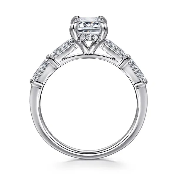 Straight Hidden Halo Emerald Cut Diamond Engagement Ring Mounting