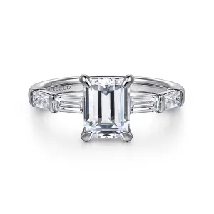 Straight Hidden Halo Emerald Cut Diamond Engagement Ring Mounting