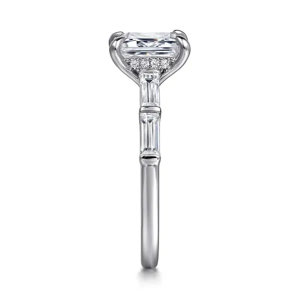 Straight Hidden Halo Emerald Cut Diamond Engagement Ring Mounting