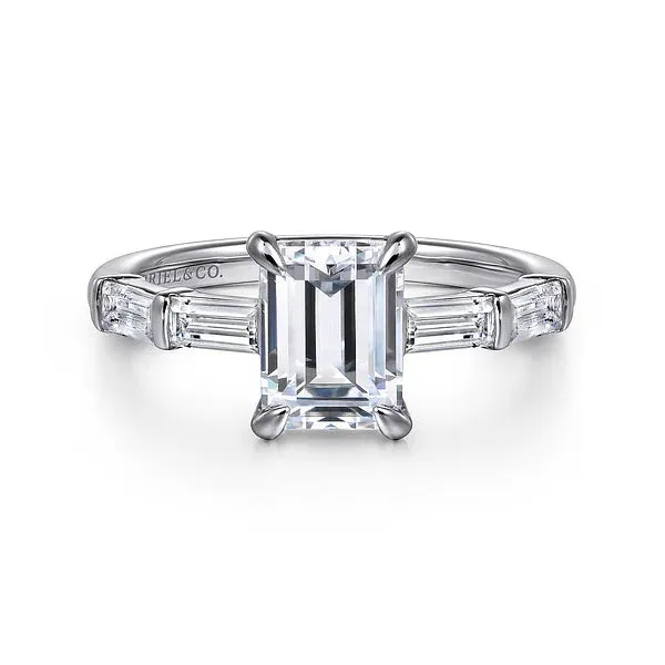 Straight Hidden Halo Emerald Cut Diamond Engagement Ring Mounting