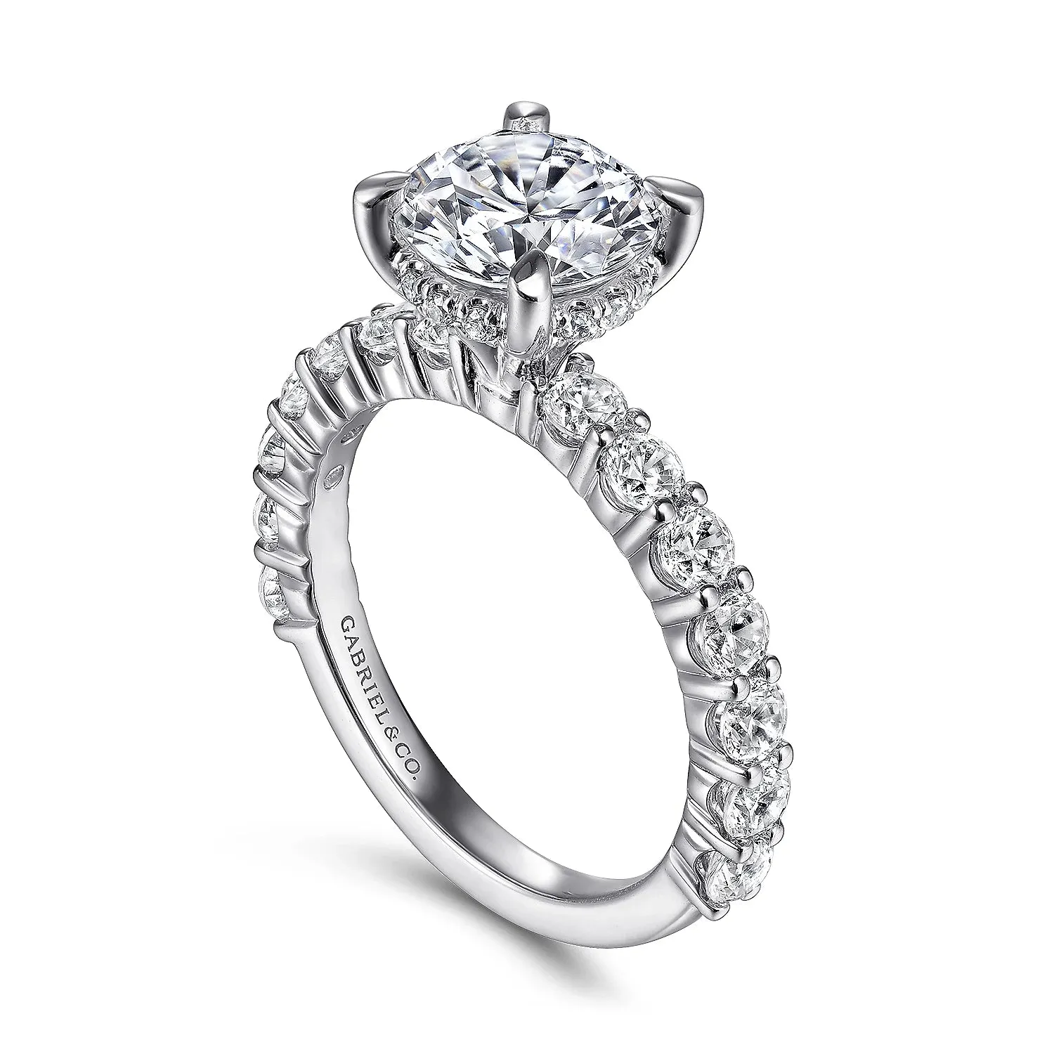 Straight Hidden Halo Round Diamond Engagement Ring Mounting