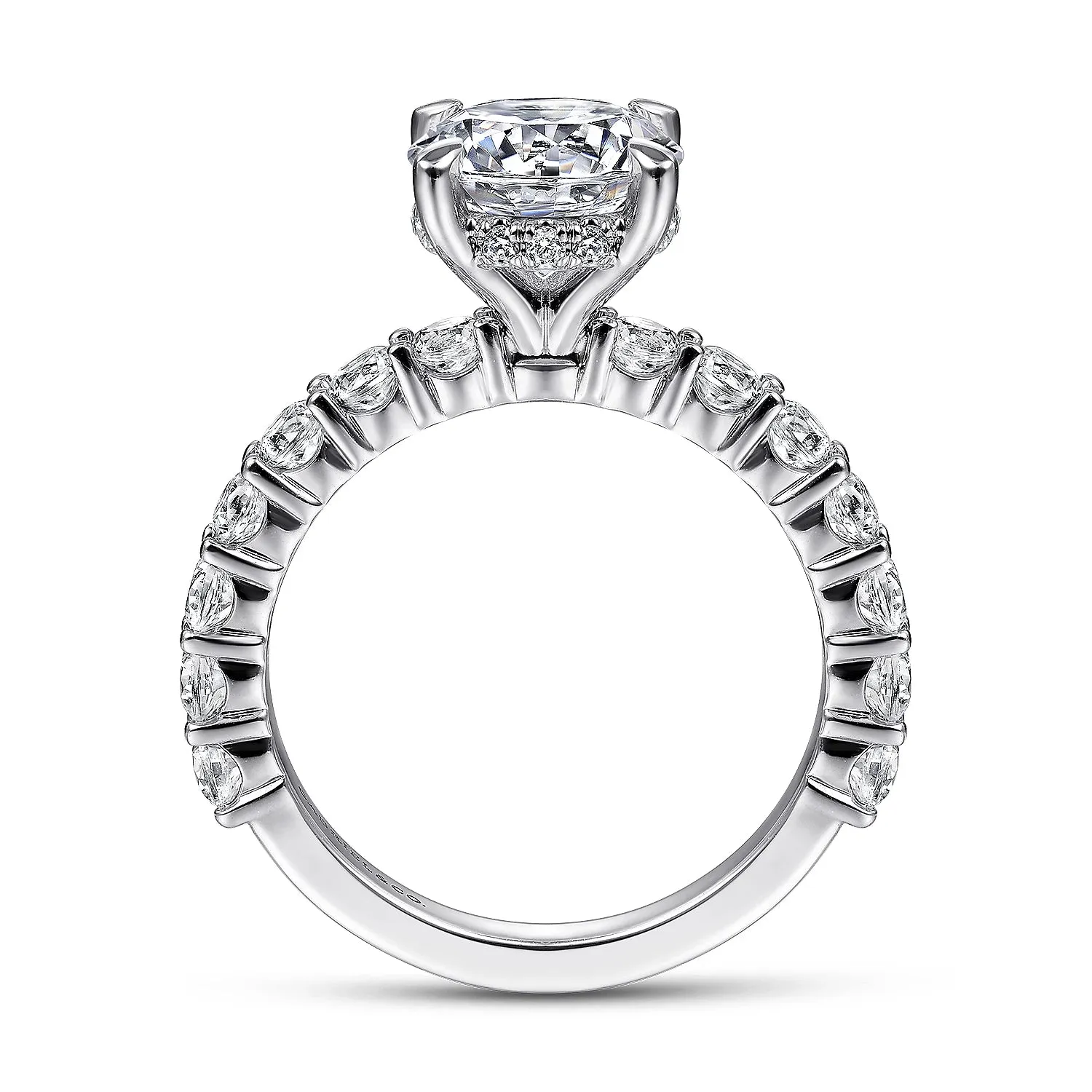 Straight Hidden Halo Round Diamond Engagement Ring Mounting