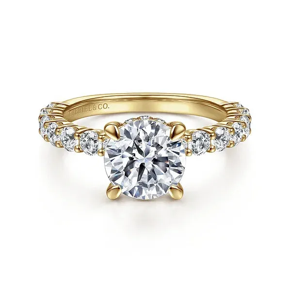 Straight Hidden Halo Round Diamond Engagement Ring Mounting