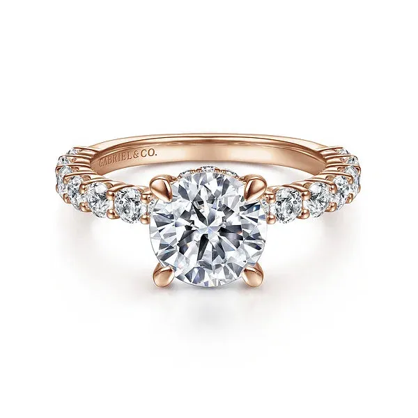Straight Hidden Halo Round Diamond Engagement Ring Mounting