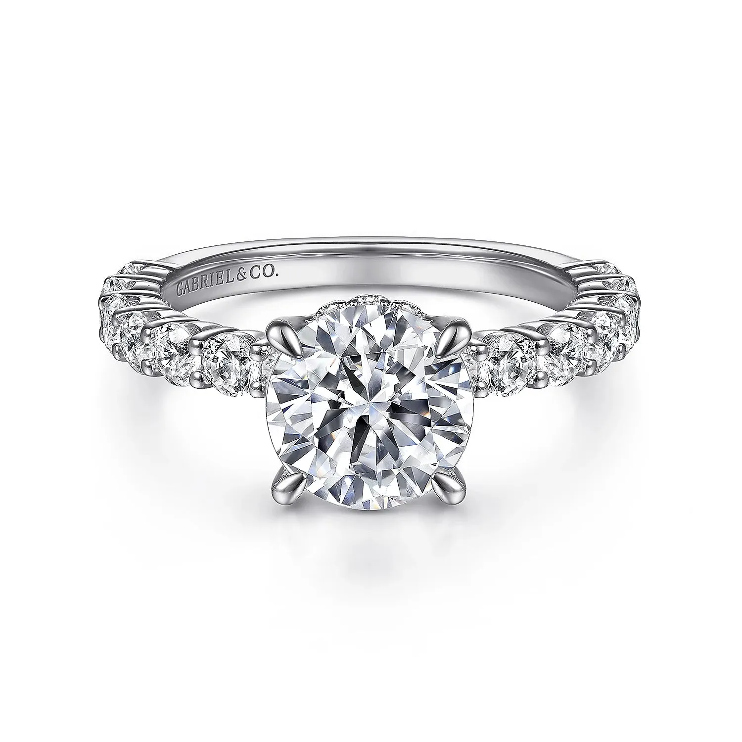 Straight Hidden Halo Round Diamond Engagement Ring Mounting