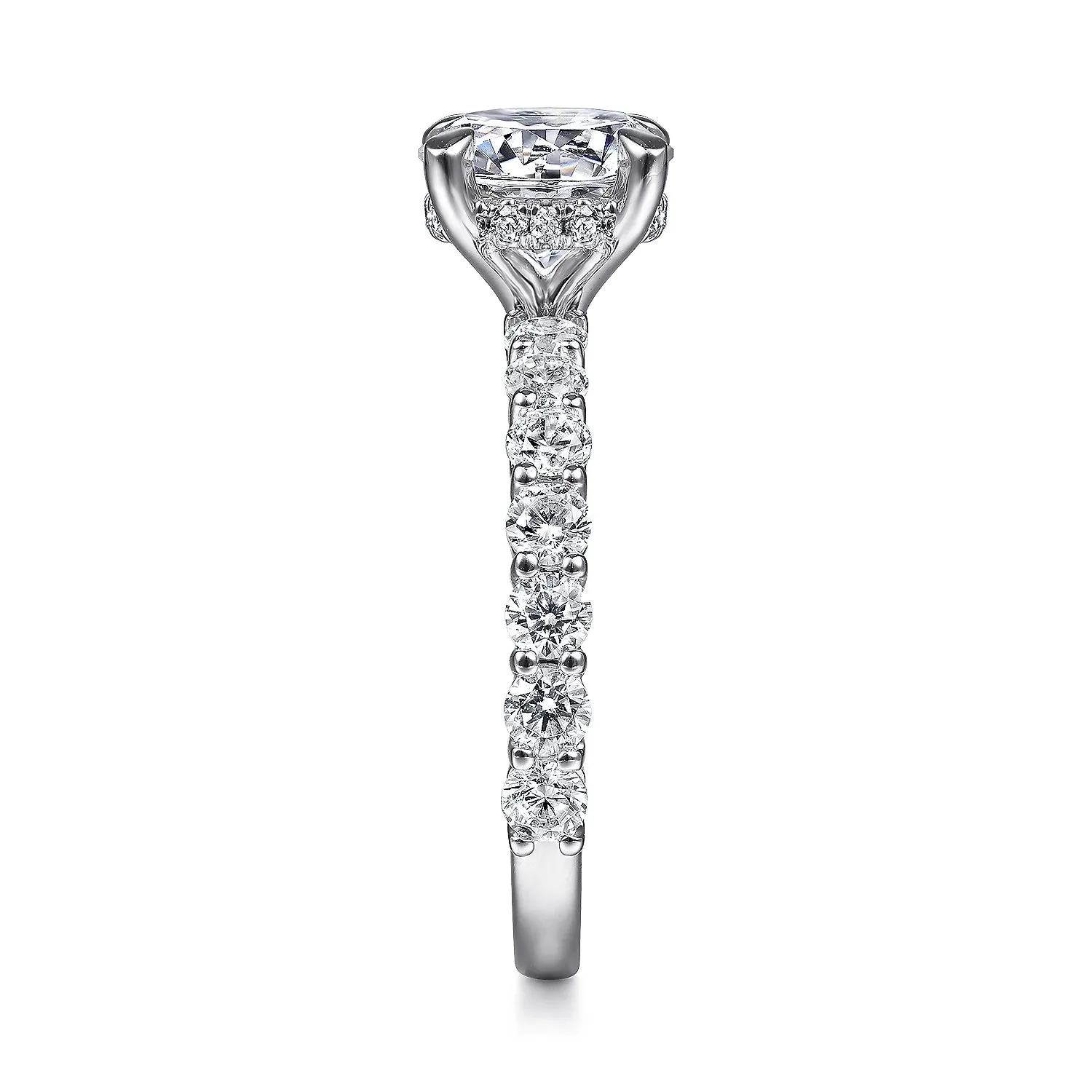 Straight Hidden Halo Round Diamond Engagement Ring Mounting