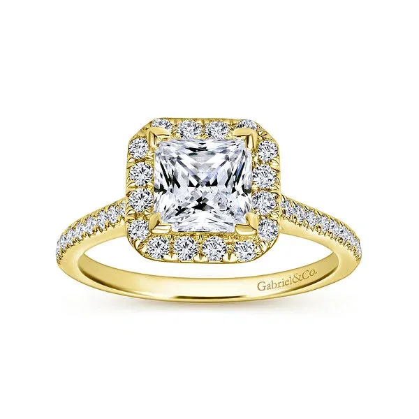 Straight Princess Cut Halo Diamond Engagement Ring Mounting