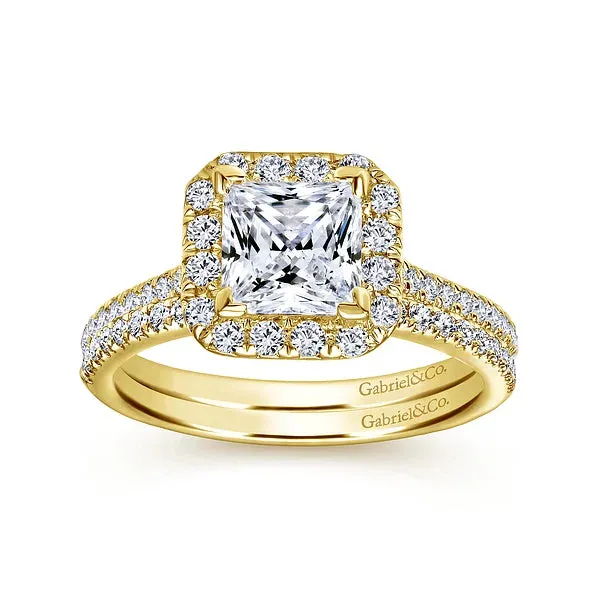 Straight Princess Cut Halo Diamond Engagement Ring Mounting