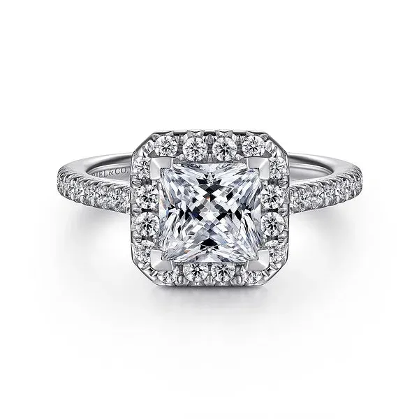 Straight Princess Cut Halo Diamond Engagement Ring Mounting