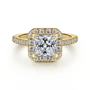 Straight Princess Cut Halo Diamond Engagement Ring Mounting