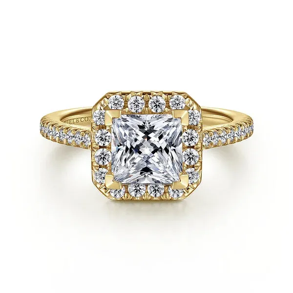 Straight Princess Cut Halo Diamond Engagement Ring Mounting