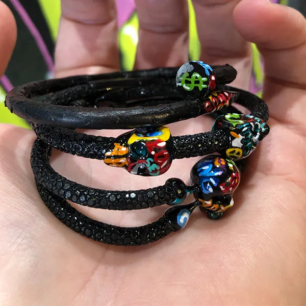 Street Art Edition Skull bracelet with Black PVD Skull
