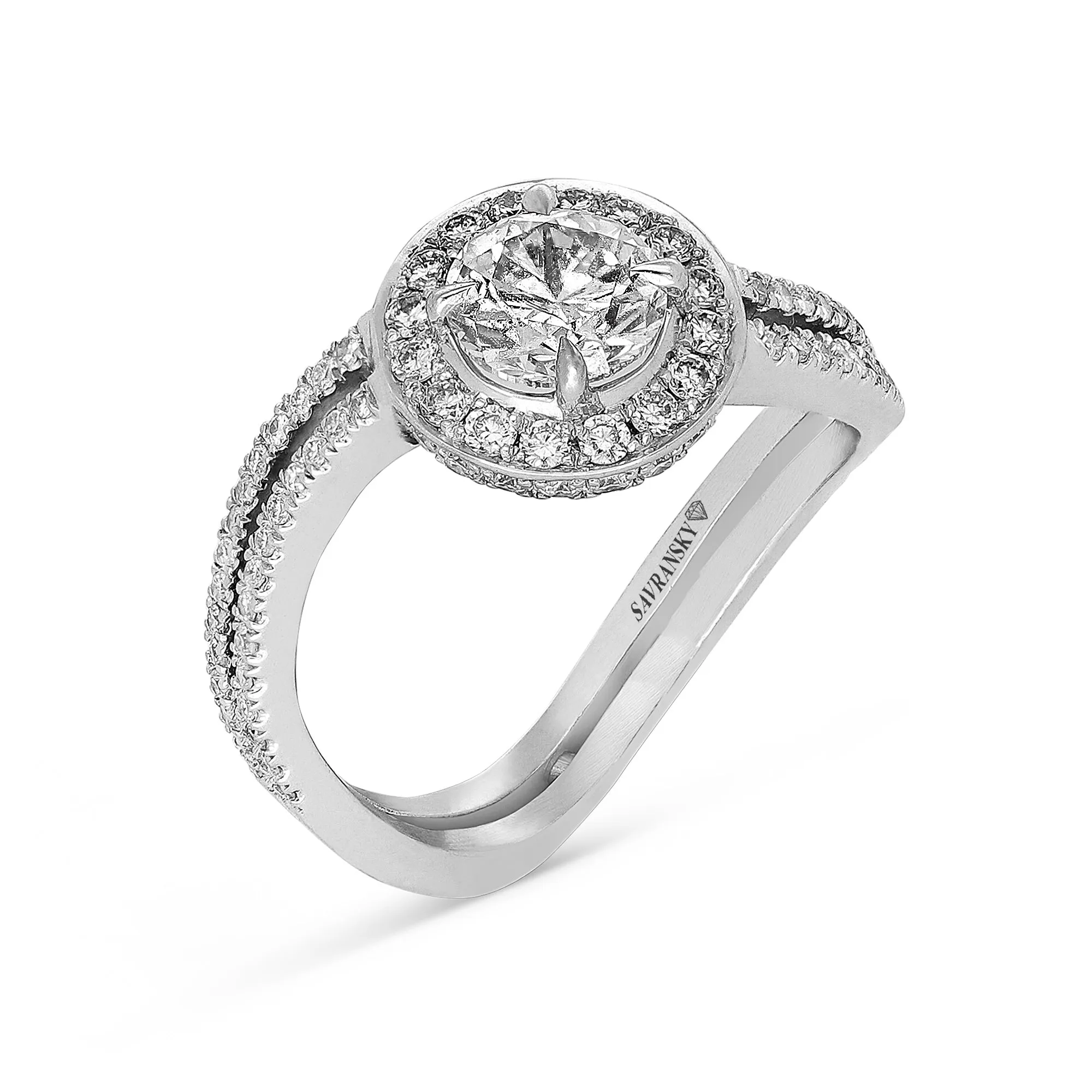 Swirl Pave Halo Engagement Ring