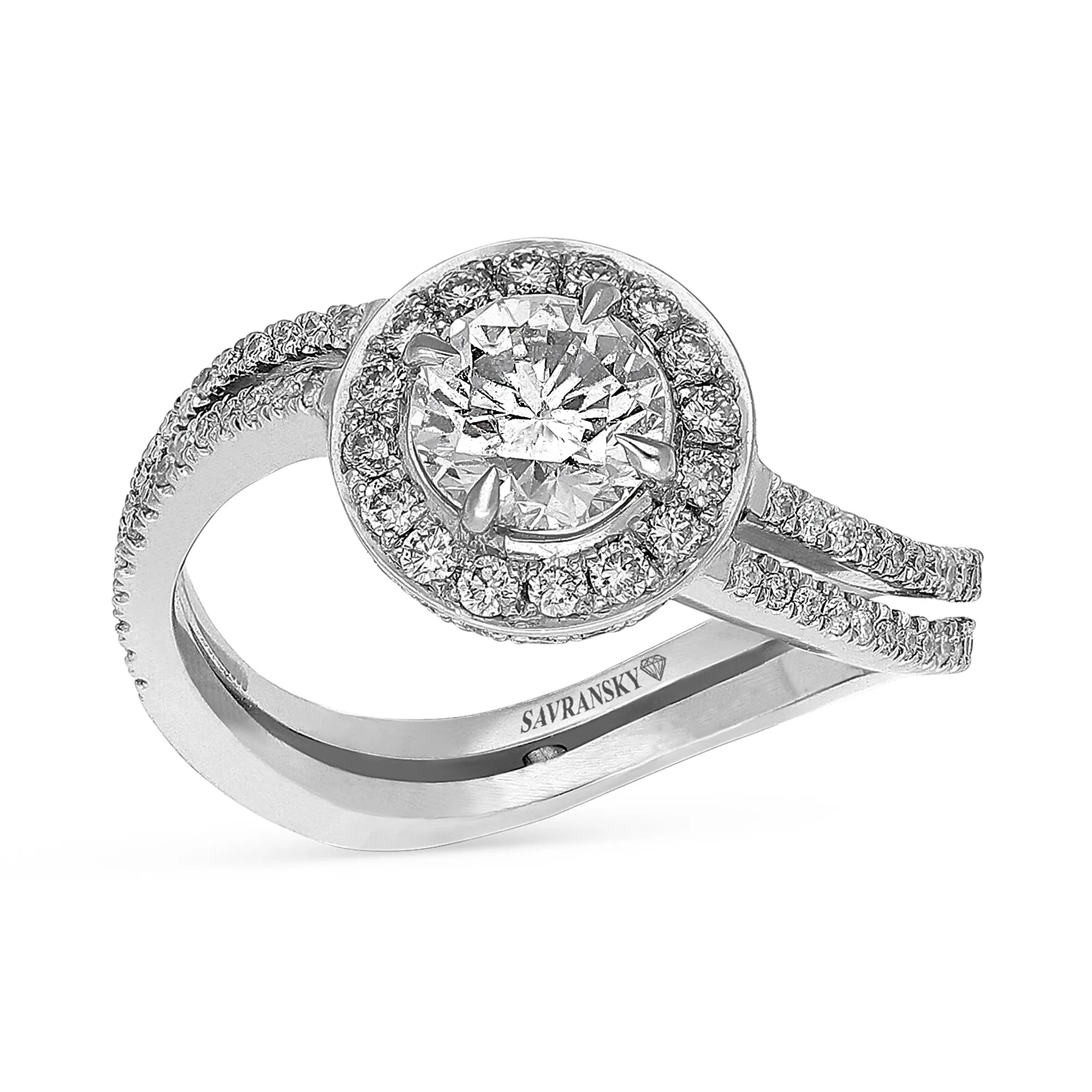 Swirl Pave Halo Engagement Ring