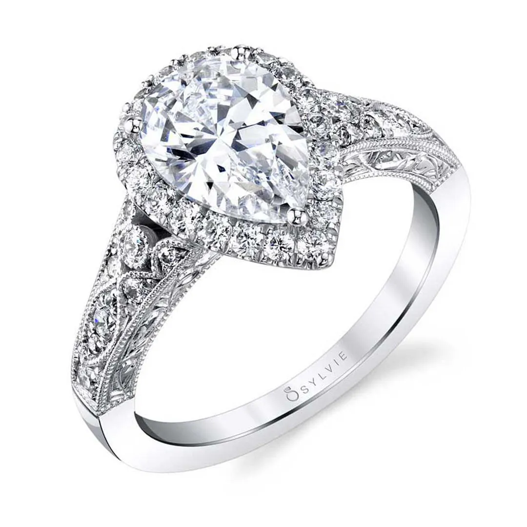 Sylvie Pear Shaped Vintage Halo Engagement Ring