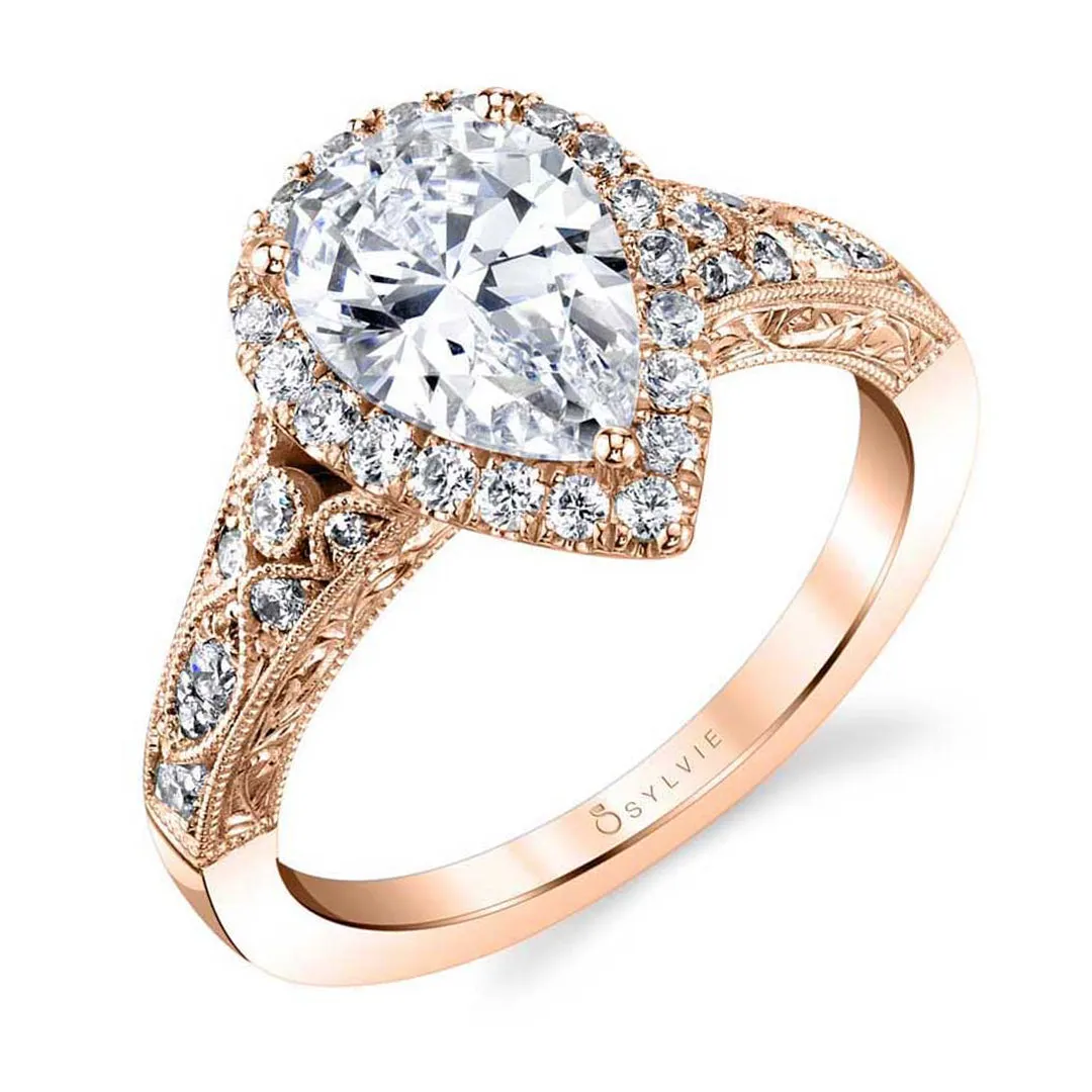 Sylvie Pear Shaped Vintage Halo Engagement Ring