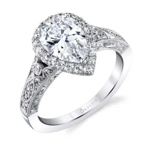 Sylvie Pear Shaped Vintage Halo Engagement Ring