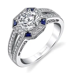 Sylvie Vintage Diamond & Sapphire Engagement Ring