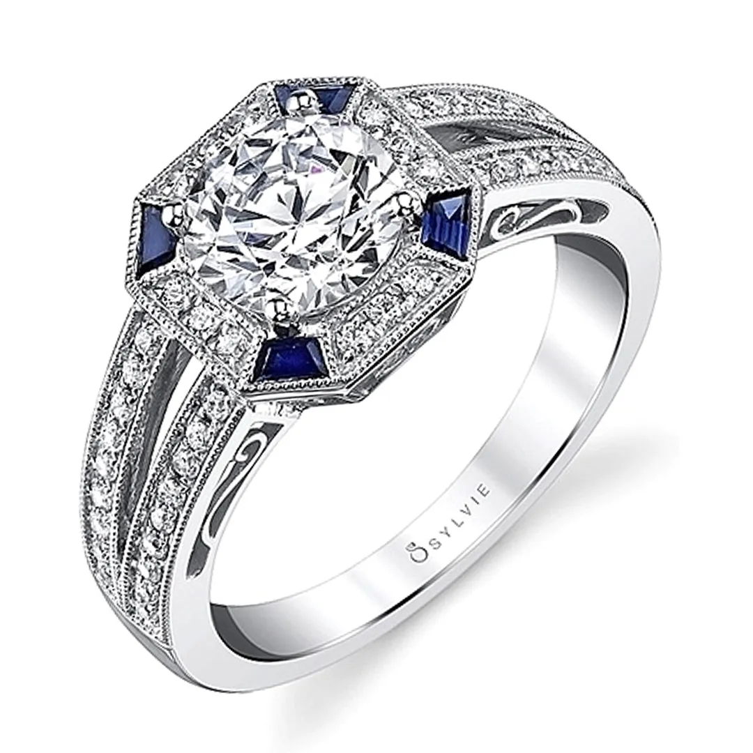 Sylvie Vintage Diamond & Sapphire Engagement Ring