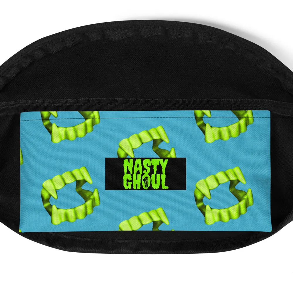 Teal Neon Green Vampire Fang Teeth Fanny Pack