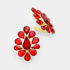 Teardrop Red Crystal Cluster Clip On Earrings