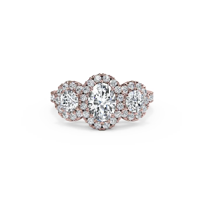 The Studio Collection Oval Diamond Halo Three Stone Engagement Ring