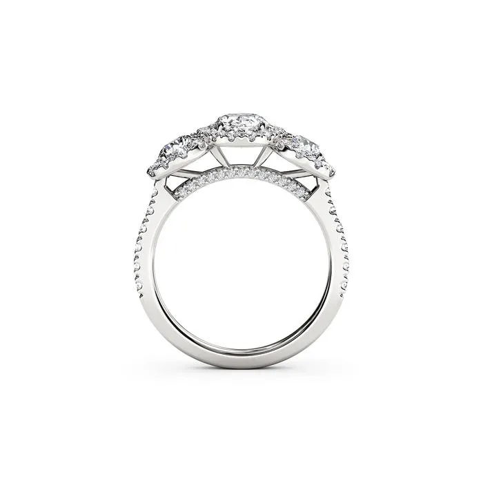 The Studio Collection Oval Diamond Halo Three Stone Engagement Ring