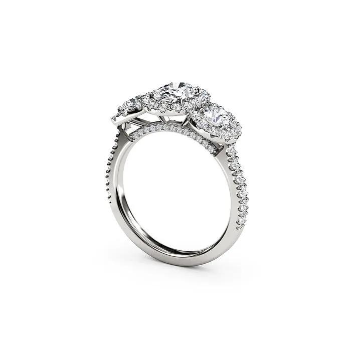 The Studio Collection Oval Diamond Halo Three Stone Engagement Ring