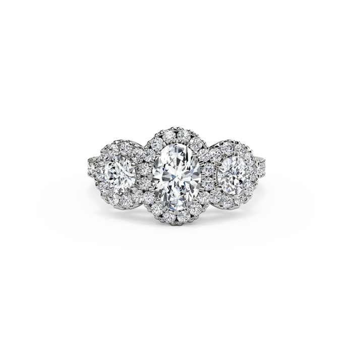 The Studio Collection Oval Diamond Halo Three Stone Engagement Ring