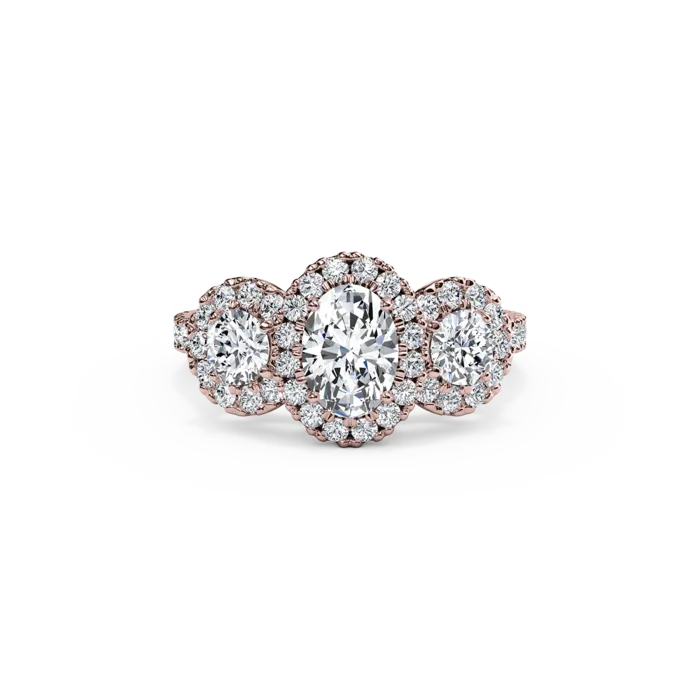 The Studio Collection Oval Diamond Halo Three Stone Engagement Ring
