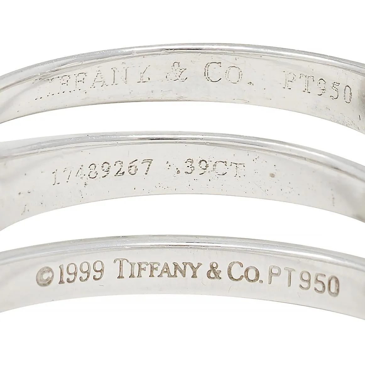 Tiffany & Co. 1999 0.39 CTW Diamond Platinum Vintage Engagement Ring & Wedding Band Set