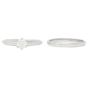 Tiffany & Co. 1999 0.39 CTW Diamond Platinum Vintage Engagement Ring & Wedding Band Set