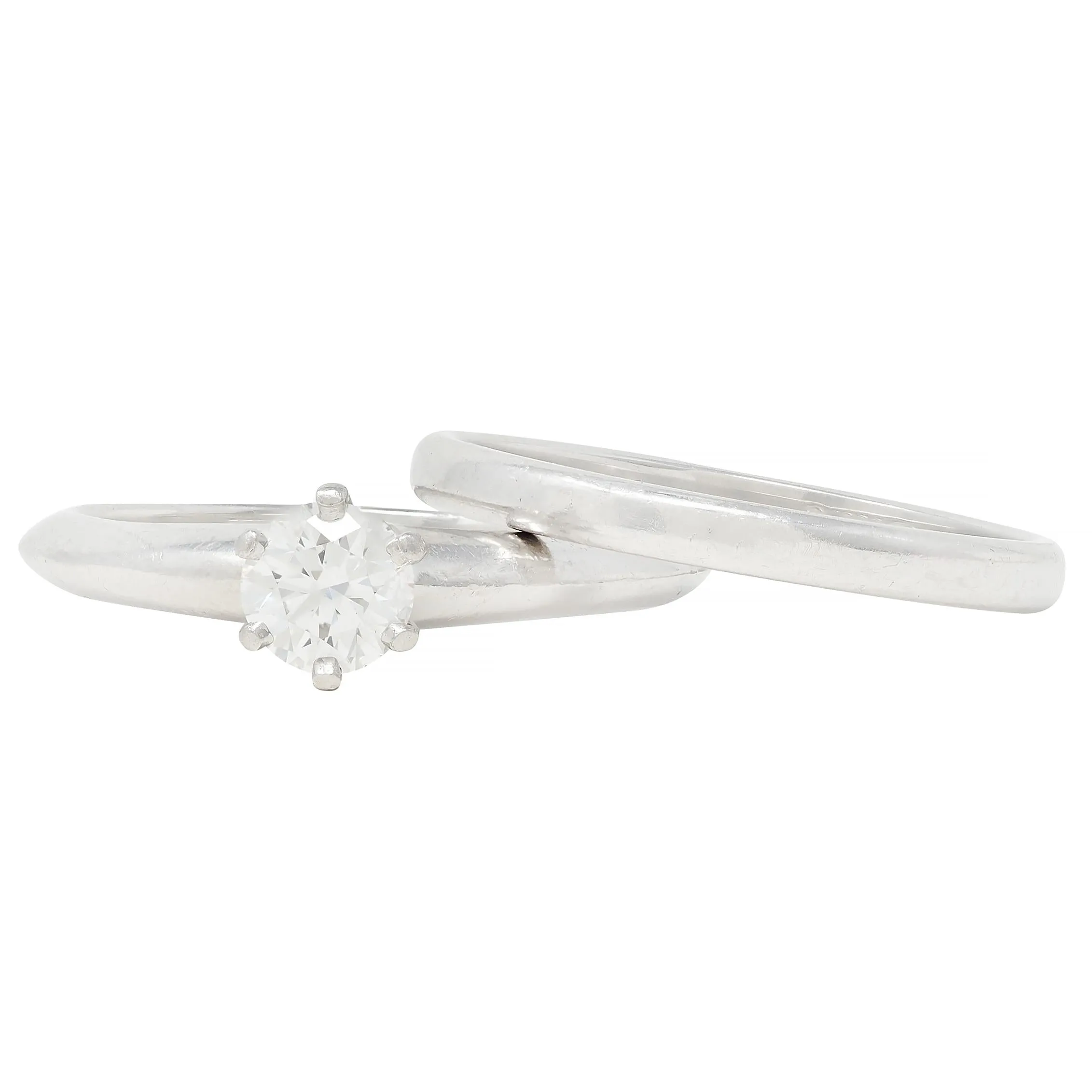 Tiffany & Co. 1999 0.39 CTW Diamond Platinum Vintage Engagement Ring & Wedding Band Set