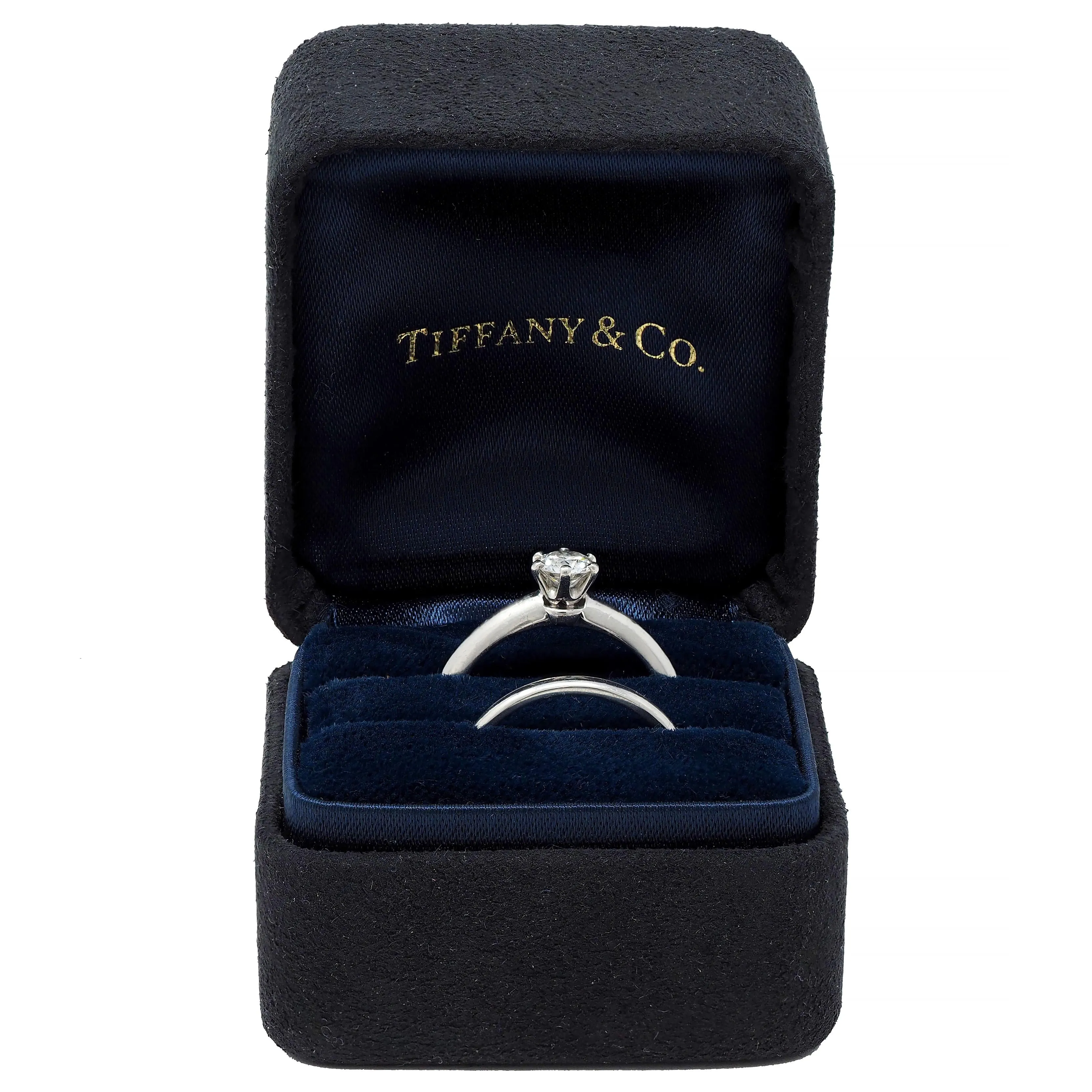 Tiffany & Co. 1999 0.39 CTW Diamond Platinum Vintage Engagement Ring & Wedding Band Set