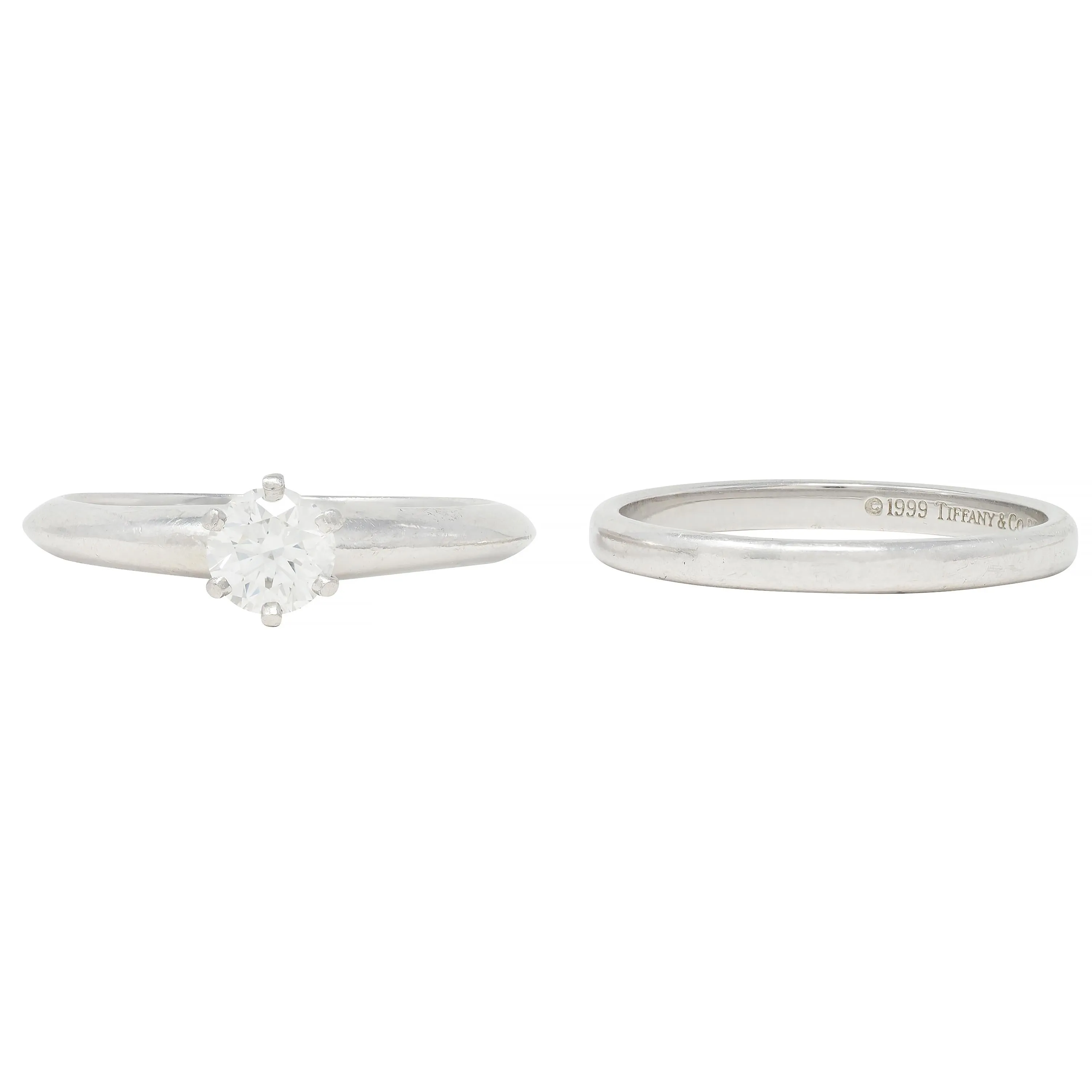 Tiffany & Co. 1999 0.39 CTW Diamond Platinum Vintage Engagement Ring & Wedding Band Set