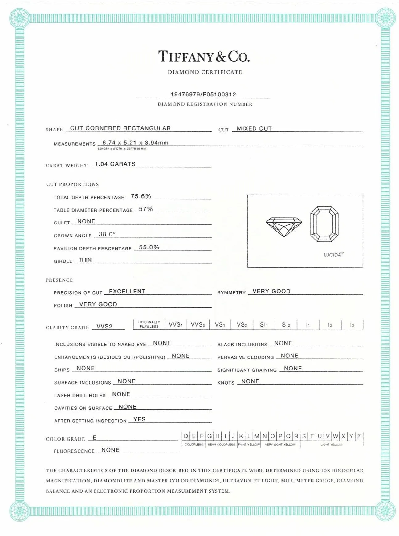 Tiffany & Co. Lucida Diamond Bezel Set Engagement Ring in Platinum 1.04 E VVS2