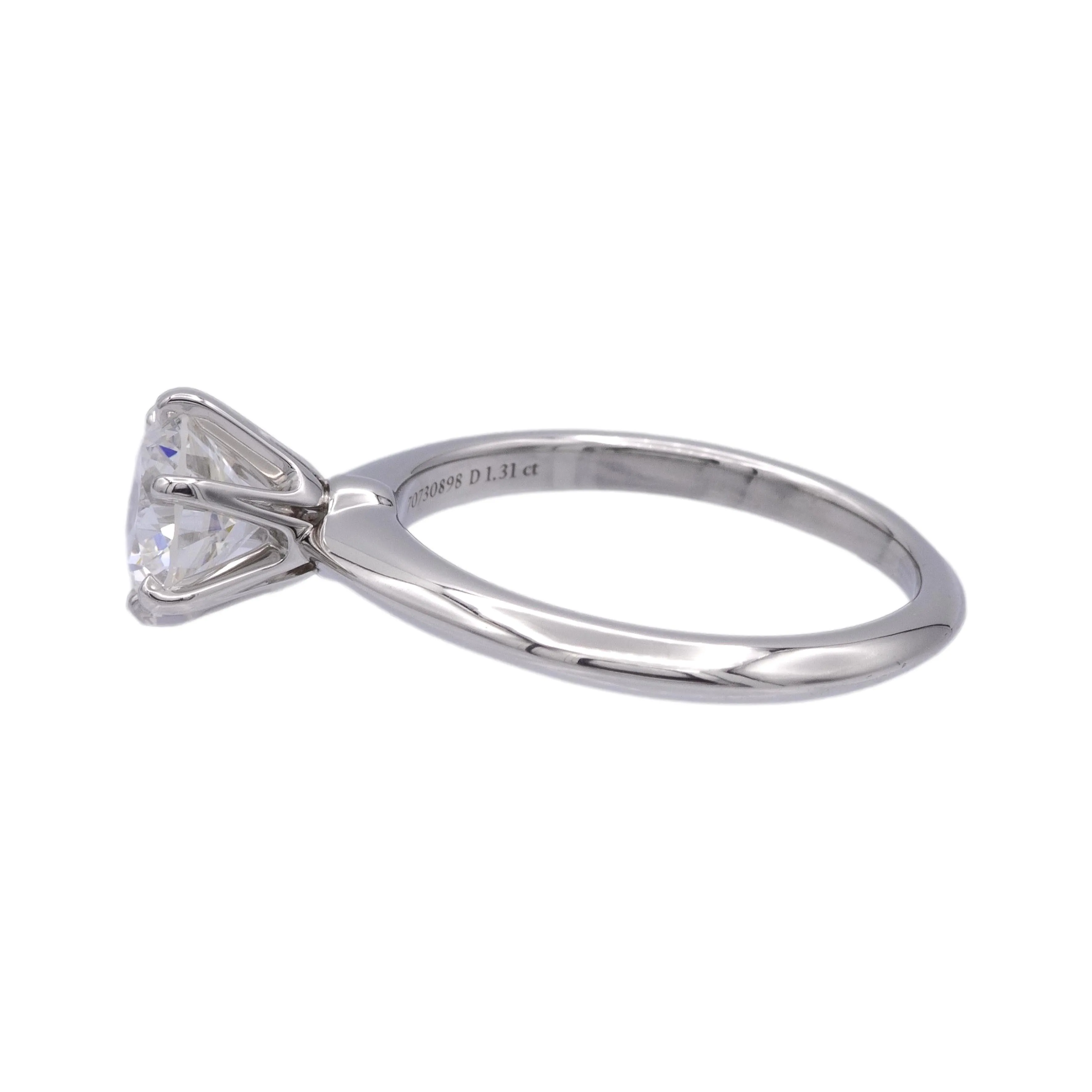 Tiffany & Co. Platinum Solitaire Round Diamond Engagement Ring 1.31ct G VVS2