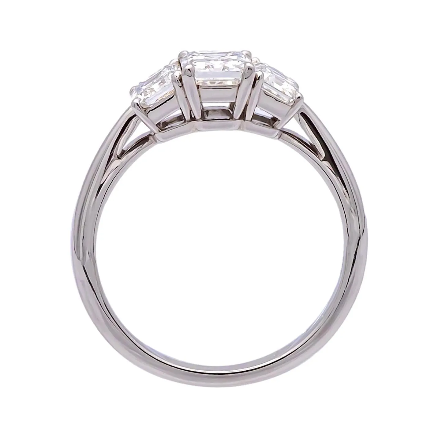 Tiffany & Co. Platinum Three-Stone Emerald Cut Engagement Ring 1.59 ct TW GVVS