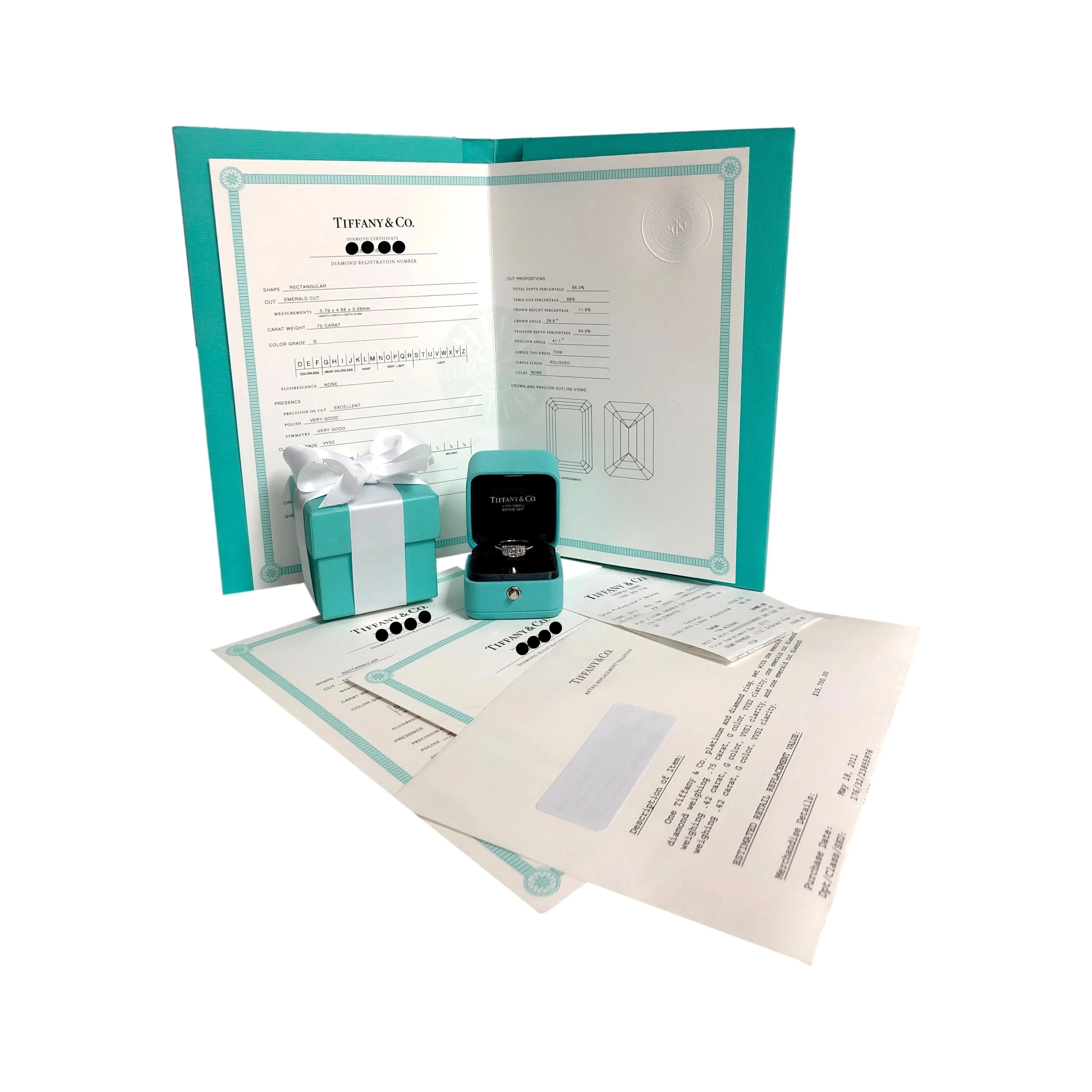 Tiffany & Co. Platinum Three-Stone Emerald Cut Engagement Ring 1.59 ct TW GVVS