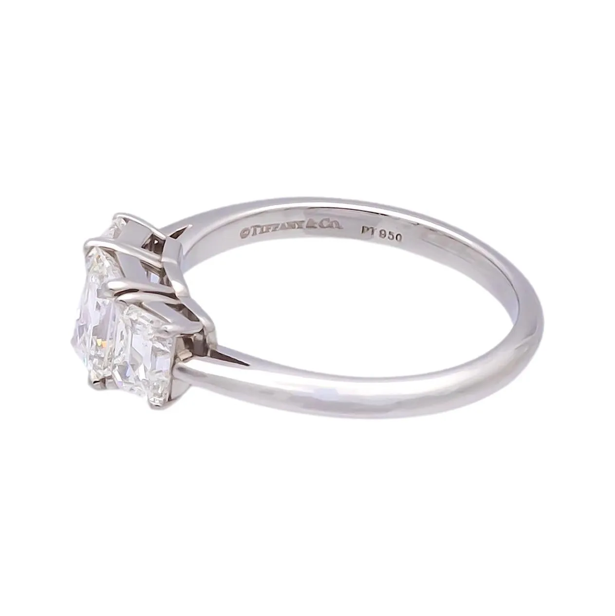 Tiffany & Co. Platinum Three-Stone Emerald Cut Engagement Ring 1.59 ct TW GVVS