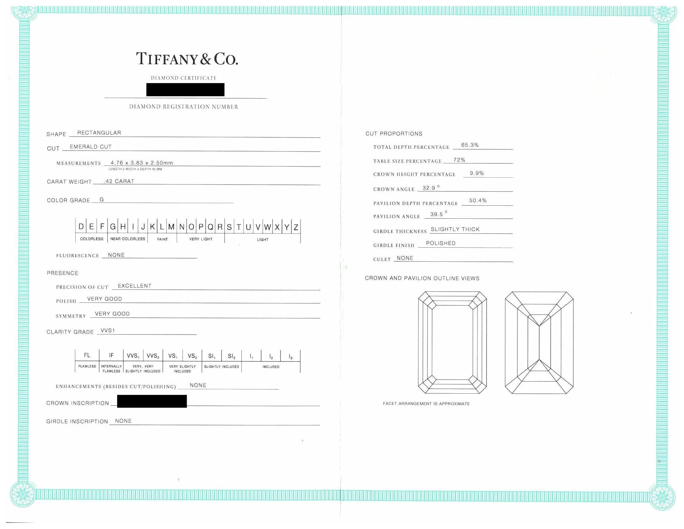 Tiffany & Co. Platinum Three-Stone Emerald Cut Engagement Ring 1.59 ct TW GVVS