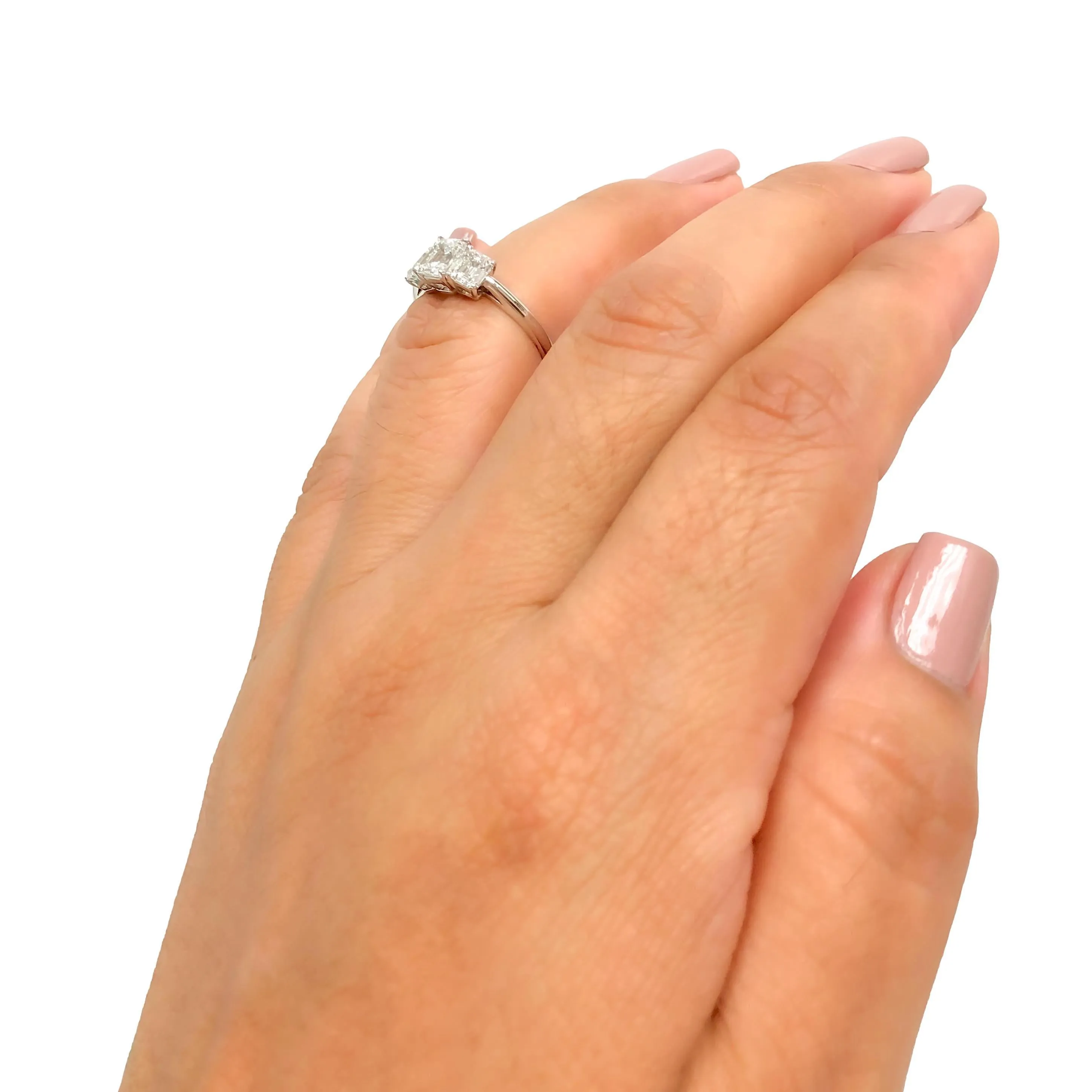 Tiffany & Co. Platinum Three-Stone Emerald Cut Engagement Ring 1.59 ct TW GVVS