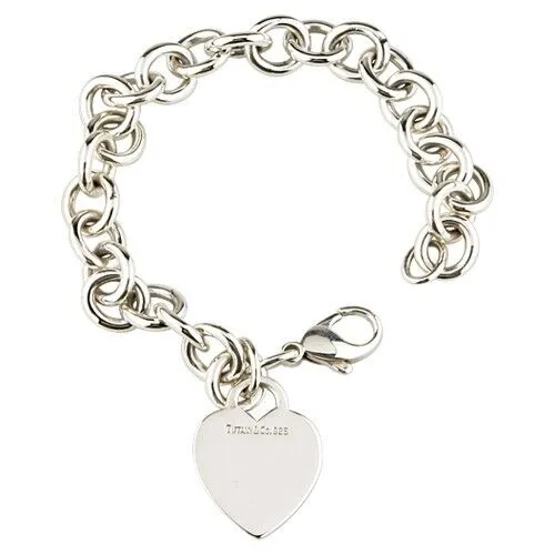Tiffany & Co. Sterling Silver Blank Heart Tag Charm Bracelet 7.5"