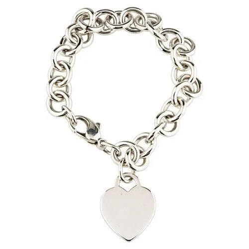 Tiffany & Co. Sterling Silver Blank Heart Tag Charm Bracelet 7.5"